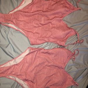 set of 4, pink sparkly one piece bathing suits